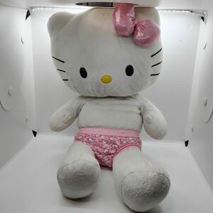 Hello Kitty Build A Bear White Fluffy Plush Sanrio Pink Heart Bow 18" -2